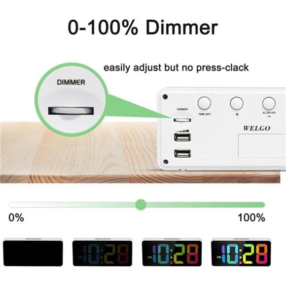 7.5 Inches Large Digital Alarm Clock for Seniors & Kids, 0-100% Dimmable Display - Picture 2 of 6